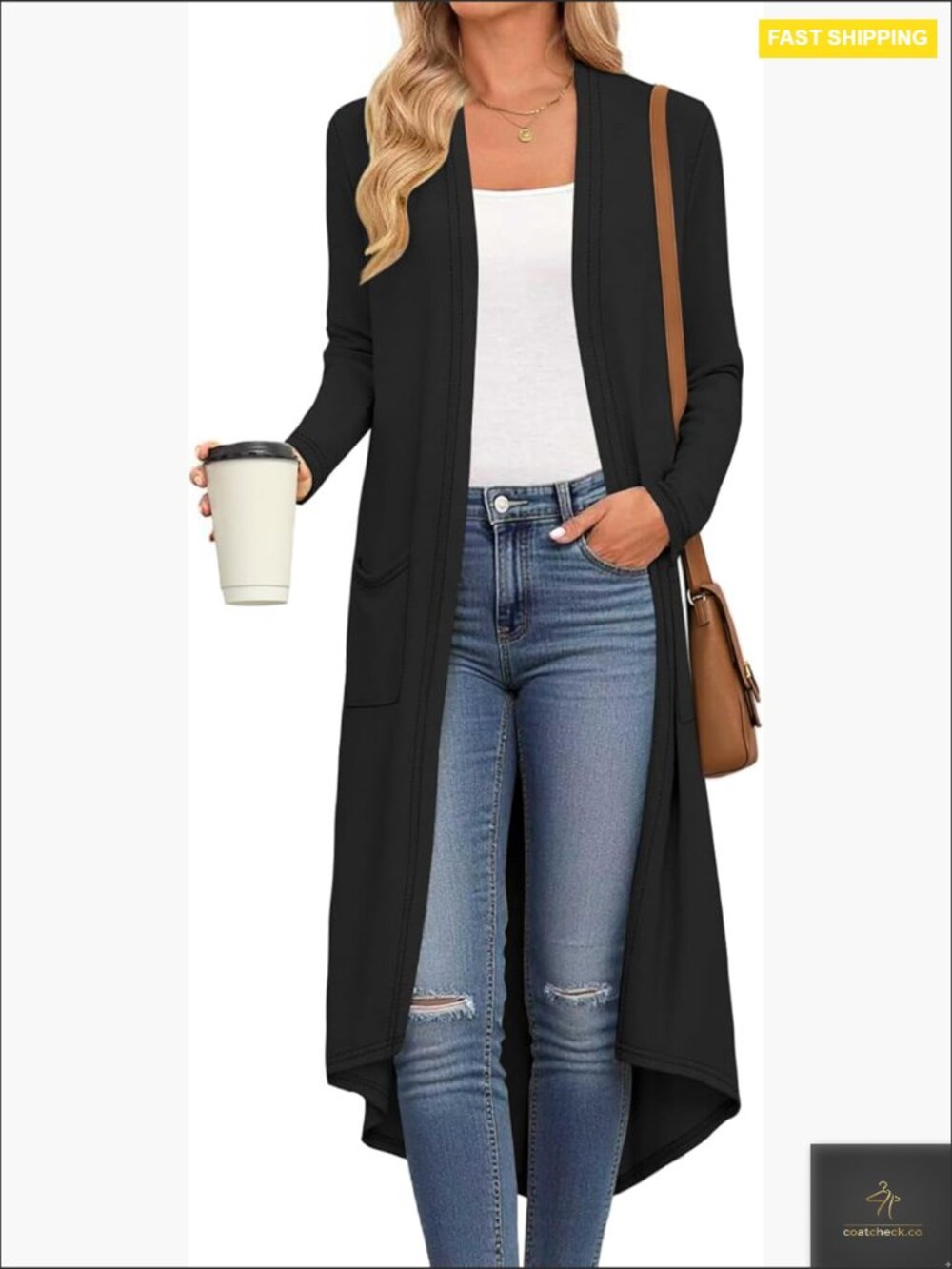Long Cardigan Lightweight Sweater Open Front Pockets Loose Fit Chic Casual